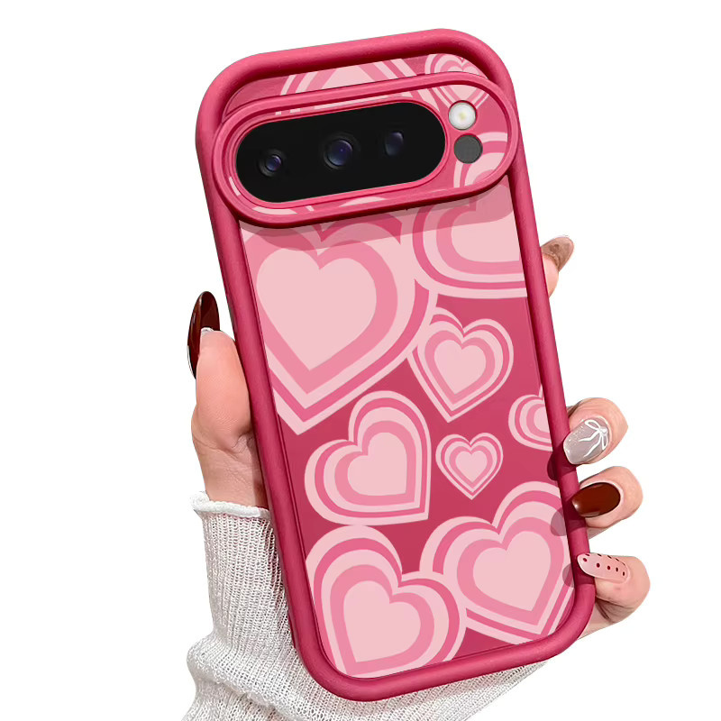MOESOE Handyhülle mit rosa Herzmuster für Google Pixel 10 9 8 Pro 7 Pro und weitere Modelle, stoßfeste weiche Schutzhülle in Pink und Rot - Bild 4