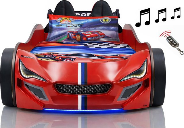Autobett für Kinder von Aileenstore mit LED-Unterbodenbeleuchtung, Sound und Fernbedienung, B/T: 90 x 200 cm - Bild 1