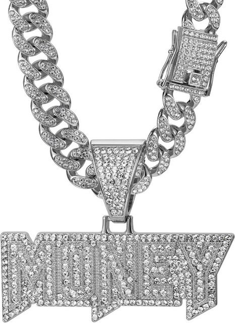 YIRAN Halskette, Buchstaben Anhänger, Messing, Zirkonia, Unisex, grau - Bild 1