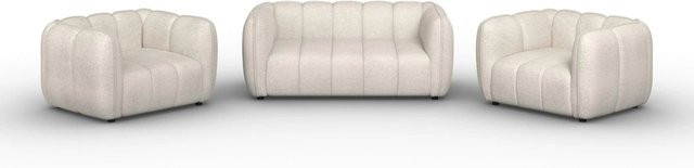 Bessagi Home Sitzgarnitur Sandra 3-teilig aus Chenille in Creme mit Massivholzrahmen - Bild 1