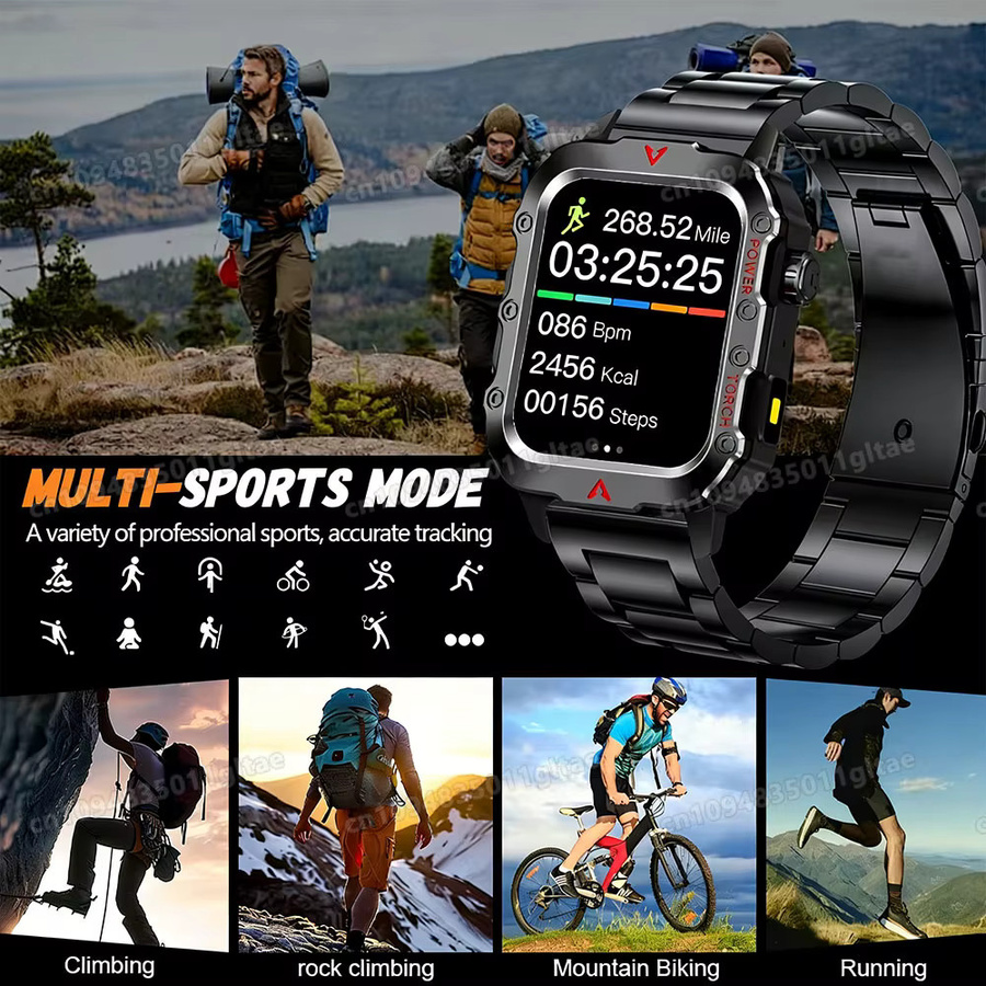 Ola Esporte Smartwatch mit Bluetooth-Gesprächsfunktion und LED-Taschenlampe, IP68 & 5ATM wasserdicht, Schwarz - Bild 5