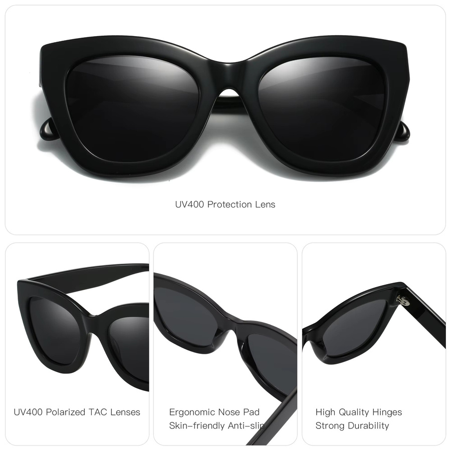 ZENOTTIC Sonnenbrille, Vollrand, quadratisch, Acetat, schwarz, Damen - Bild 3