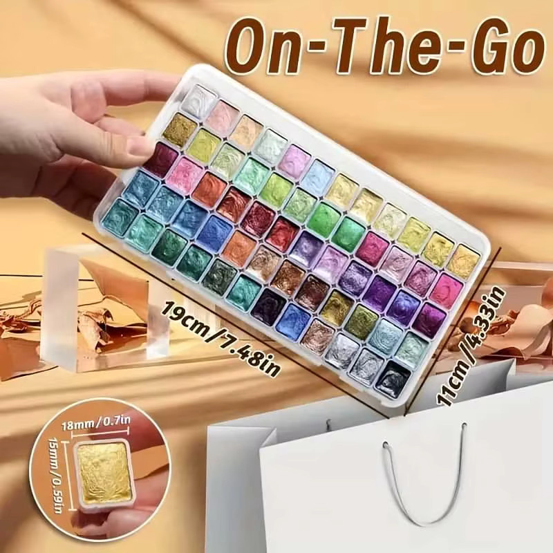 60 Farben Metallic-Schimmer Aquarellfarben-Set mit Perlglanzpigmenten in Multicolour für Künstler und Bastler - Bild 2