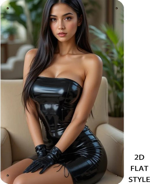 HELLOYOUNG Iron Woman Wandkunst aus Metall in Schwarz mit Lederoptik als 2D Flache Dekoration für Innen und Außen - Bild 1