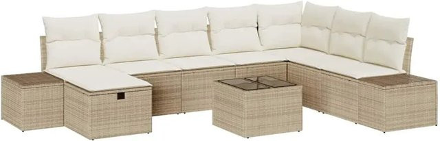 vidaXL Garten-Sofa-Set aus Poly-Rattan in Beige mit 9-teiligem Set und Kissen - Bild 1