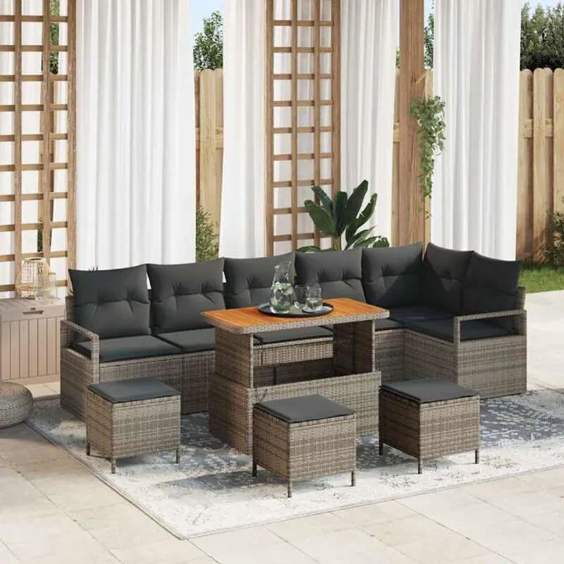vidaxl Garten-Sofa-Set aus Poly-Rattan mit 10 Kissen in Grau - Bild 1