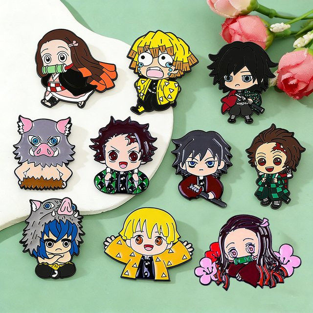 Bandai Anime Demon Slayer Cosplay Broschen, 10-teiliges Set, Emaille-Anstecknadeln - Bild 1