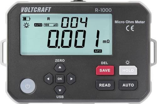 Voltcraft R-1000 Mikroohmmeter mit 1 µΩ und 1A, Datenspeicher und Akkubetrieb, Schwarz - Bild 1