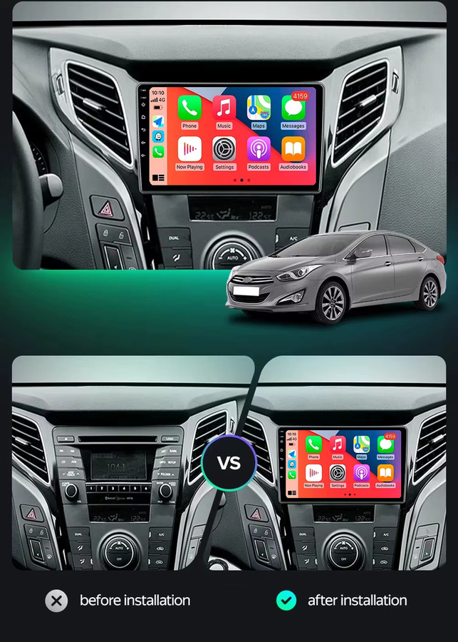 TIEYEZ Android 16 Autoradio für Hyundai I40 2011 - 2019 mit GPS, WiFi, 4G und kabellosem Carplay sowie Android Auto in Schwarz - Bild 2
