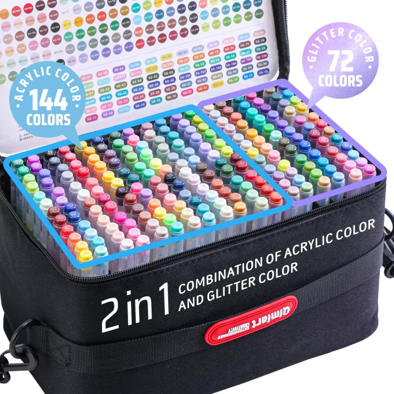 Kolorowys Acryl-Gelstifte und Glitzer-Gelstifte Set mit 216 Farben inklusive 144 Acrylfarben-Stiften und 72 speziellen Multi-Glitzer-Gelstiften in Multicolour - Bild 2