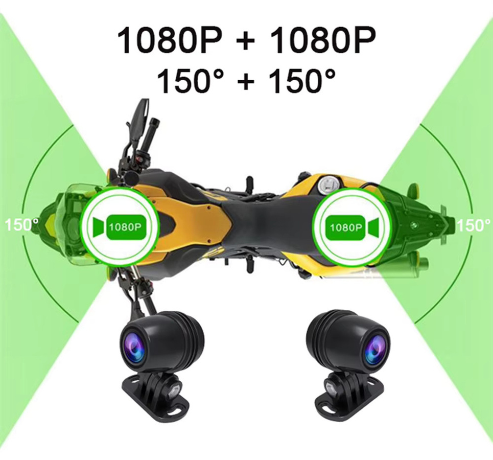 Dual 1080p Motorrad Dash Cam mit WiFi und GPS, wasserdichte Action Camera für vorne und hinten, Schwarz - Bild 3