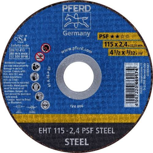 PFERD Trennscheibe EHT 115-2,4 PSF STEEL für Stahl, Blau, Durchmesser: 115 mm, Breite: 2,4 mm, Bohrung: 22,23 mm, 25 Stück - Bild 1