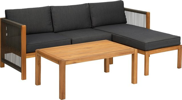 Acamp Loungeset Malaga mit 4 Sitzplätzen in Grau und Schwarz aus FSC Teak-Akazienholz mit UV-beständigen Polstern - Bild 1