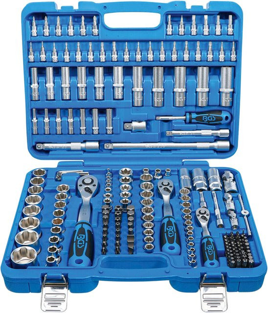 BGS Steckschlüssel-Satz mit Wellenprofil, 192-teilig, Antrieb 6,3 mm (1/4"), 10 mm (3/8") und 12,5 mm (1/2") in Blau - Bild 1