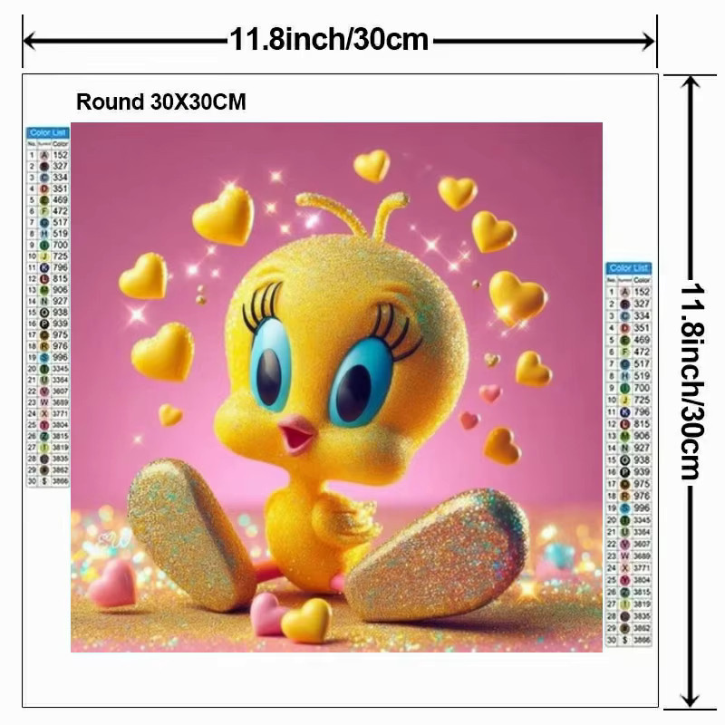 Potdemiel Diamond Painting Kit Tweety Vogel Looney Tunes Gelb mit runden Steinen für DIY Kunst und Deko - Bild 2