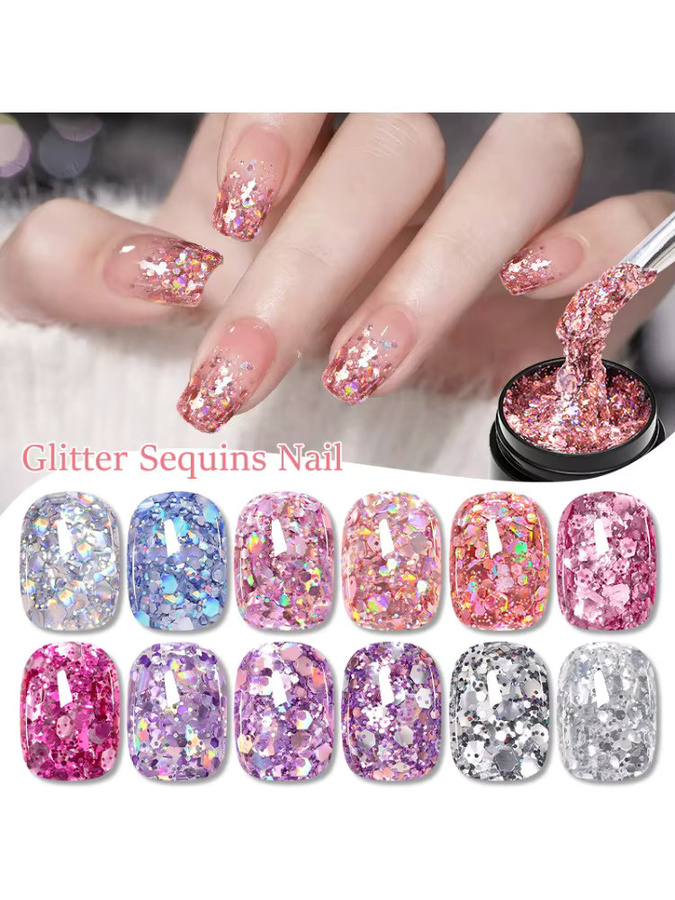 Meet Across Glitzer-Pailletten-Gel-Nagellack, rosa, silberfarben, 8 ml - Bild 7