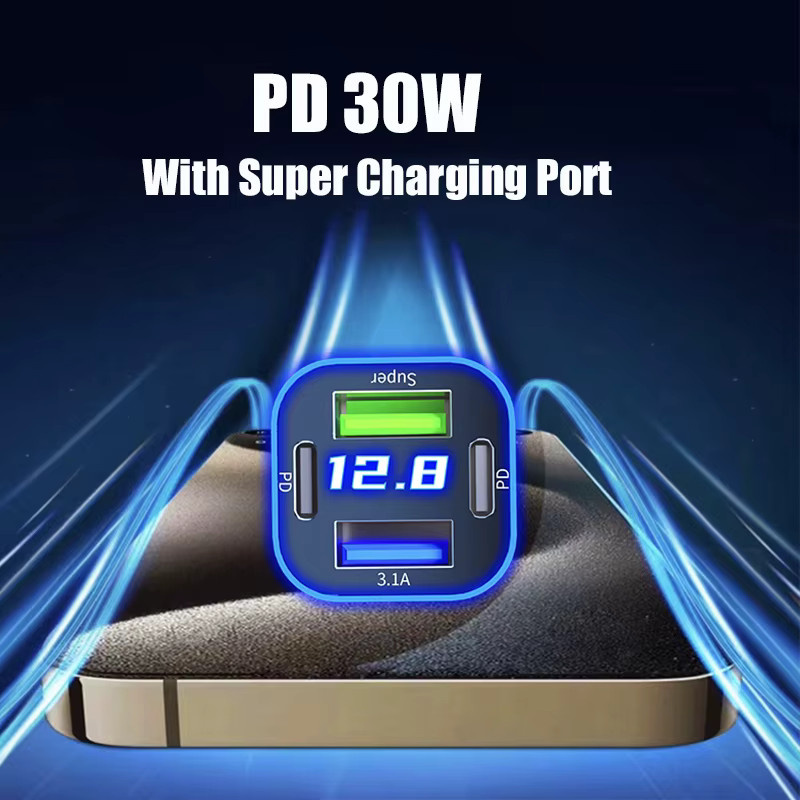 EDEBA 4 in 1 USB C Auto Ladegerät mit Dual PD Super Schnellladeadapter in Schwarz - Bild 2