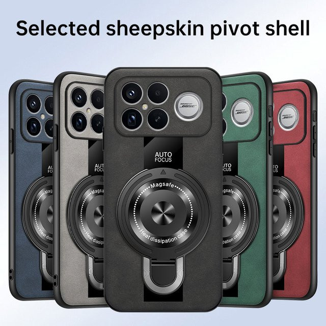 Xiaomi POCO F8 Ultra und POCO F8 Pro Schutzhülle aus PU Leder mit MagSafe, kabellosem Laden, Ring-Ständer und Stoßfestigkeit in Blau oder Grün - Bild 1