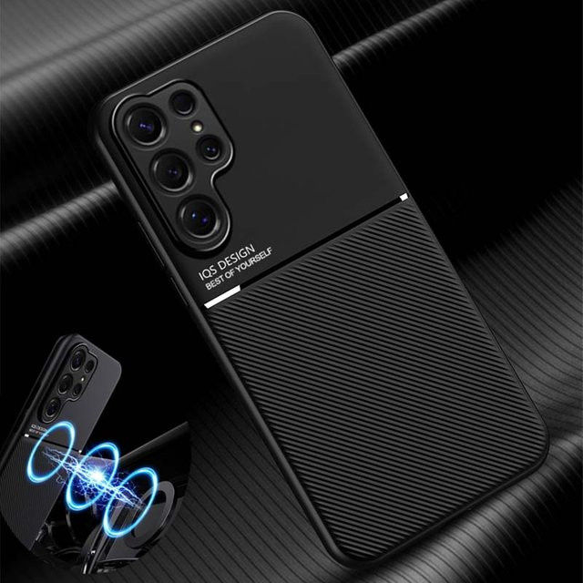 Samsung Handyhülle mit Ledertextur und magnetischer Halterung für Galaxy S26 S25 S24 Ultra S25FE S24FE Plus in Schwarz und Rot - Bild 1