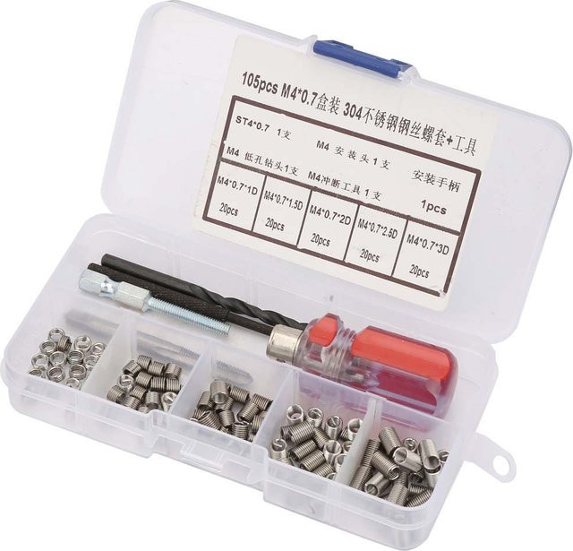 Neoglint 105-teiliges Gewindereparatur-Set aus Edelstahl mit Schraubhülsen und Werkzeug, Farbe: Silber, Größe: M4*0.7 - Bild 1