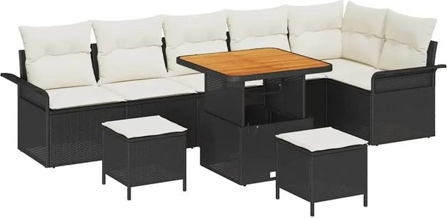 vidaXL Garten-Sofa-Set 9-teilig aus Poly-Rattan in Schwarz - Bild 1