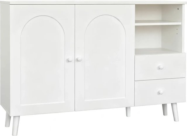 PXloue Sideboard Weiß mit Türen und Schubladen für Wohnzimmer, Esszimmer oder Flur, B/T/H: 118 x 35 x 82 cm - Bild 1