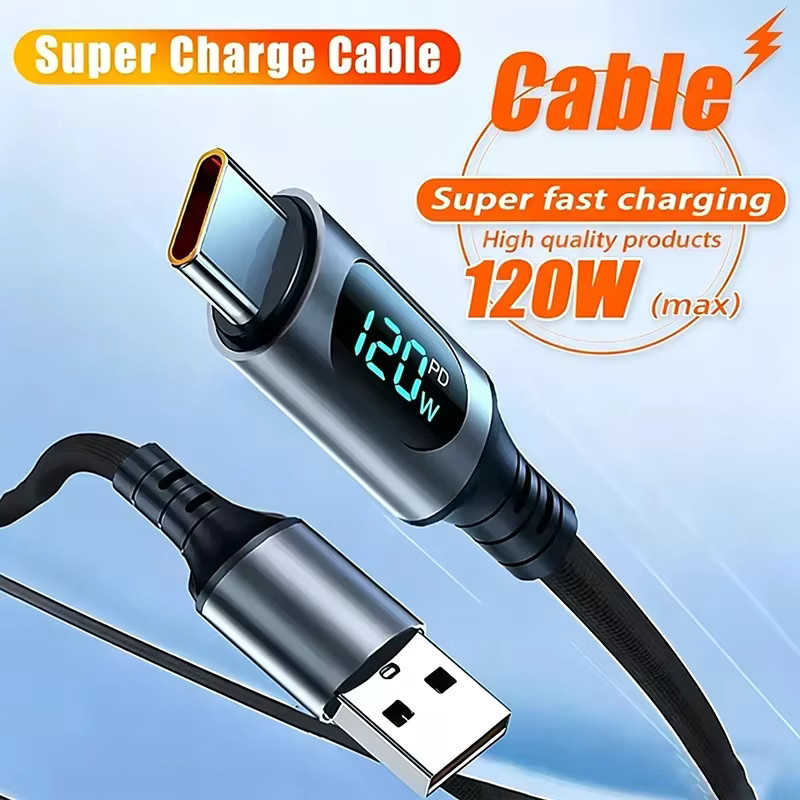 120W USB-C Ladekabel mit LED Digitalanzeige und Nylon-Geflecht in Schwarz für Samsung Xiaomi Huawei - Bild 5