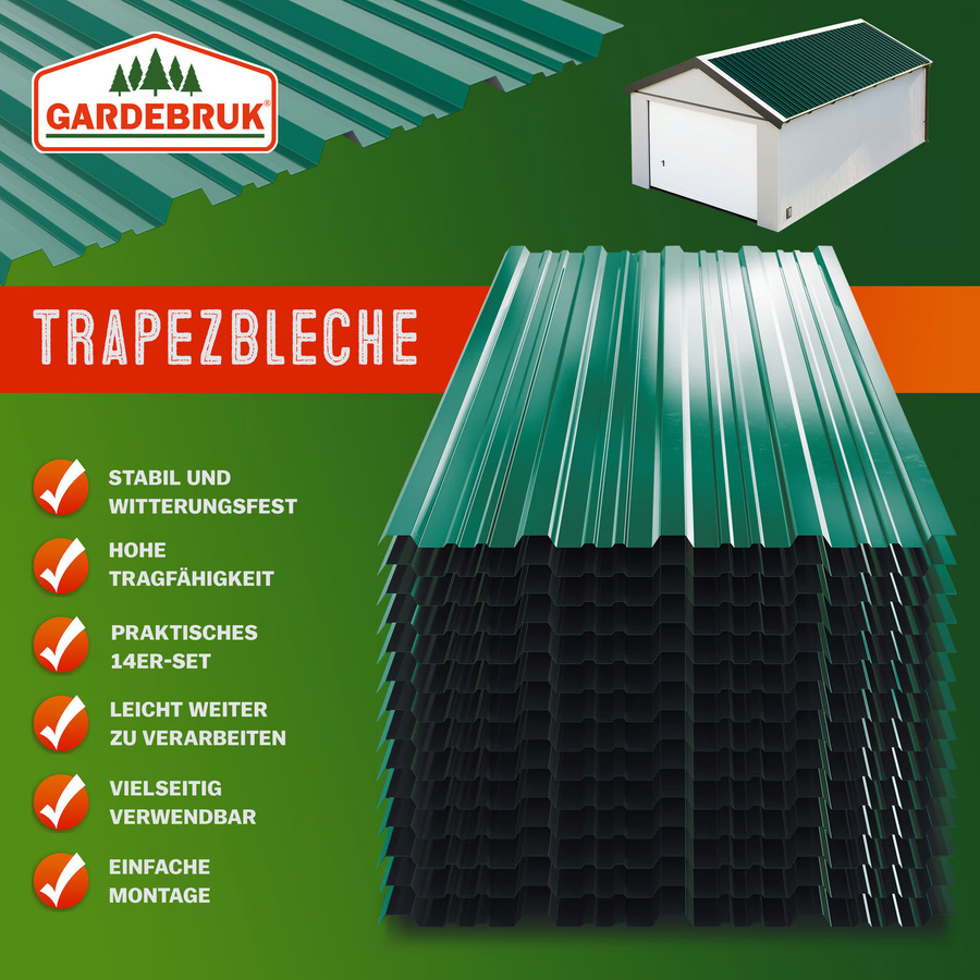 GARDEBRUK Trapezblech 14er-Set aus verzinktem Stahl in Grün, B: 110 cm, B: 46 cm - Bild 2