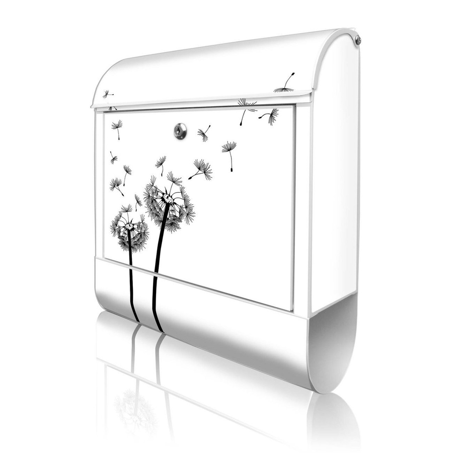 banjado Manufaktur Briefkasten mit Pusteblume Motiv in Weiß und Bunt mit Zeitungsfach, B/H/T: 38 x 47 x 13 cm - Bild 1