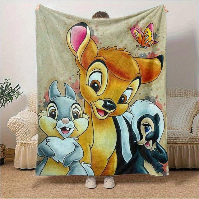 Yun Heng Three Flanell-Kuscheldecke Bambi, Klopfer & Häsin, Mehrfarbig, B/T: 130 x 150 cm - Bild 1