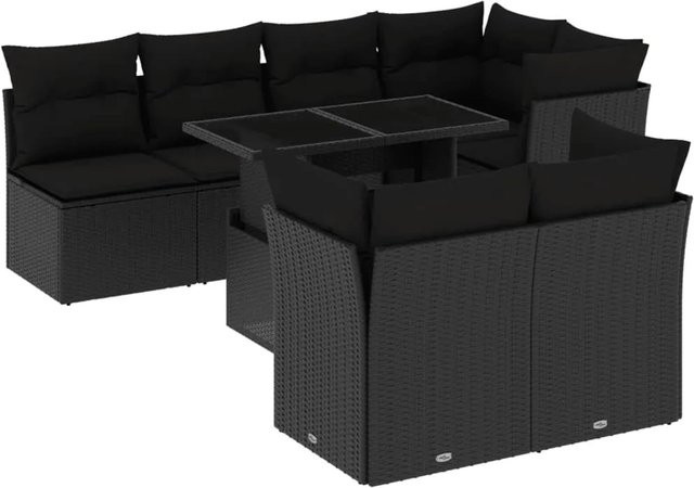 vidaXL 8-teilige Garten-Sofagarnitur aus Poly-Rattan mit Kissen in Schwarz - Bild 1