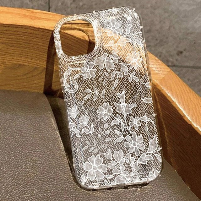 Elegante Handyhülle mit weißem Spitzenmuster für Apple iPhone 11 bis iPhone 17 Pro Max, Transparentes Soft Clear Cover - Bild 1