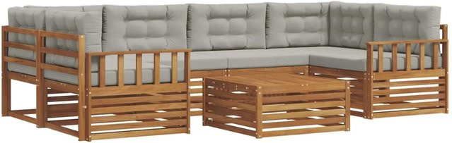 vidaXL Outdoor-Sofagarnitur aus Akazienholz in L-Form mit Kissen, 21-teiliges Set, Farbe: Natur und Hellgrau - Bild 1