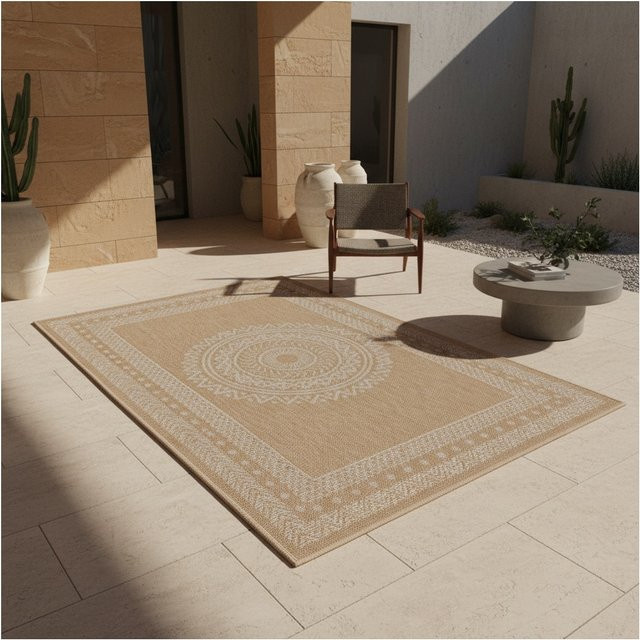 Outdoor Teppich KASBERG von Kadima Design in Beige im Vintage-Boho-Stil aus Polypropylen, B x T: 120 x 170 cm - Bild 1