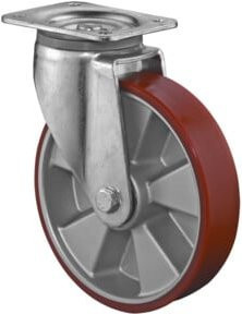 BS Schwerlastrolle L600.B90.200 Lenkrolle mit Aluminiumgehäuse und rotem Rad, Raddurchmesser: 200 mm - Bild 1