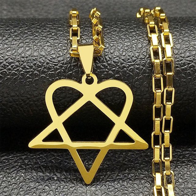 zjy8 Halskette Him Heartagram Stern Herz, Edelstahl, Silber, Unisex - Bild 1