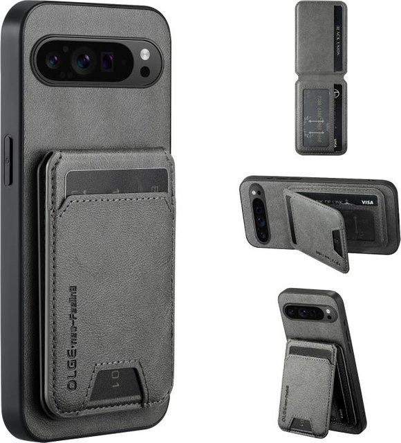 MagSafe Magnetische Lederhülle mit Geldbörse und Kartensteckplatz für Google Pixel 9A in Grau - Bild 1