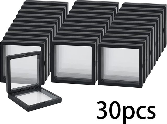 30 Stück Tragbare 3D-Schmuckpräsentationsboxen aus Kunststoff mit transparenter PE-Folie in Weiß und Schwarz zur Aufbewahrung von Anhängern und Armbändern - Bild 1