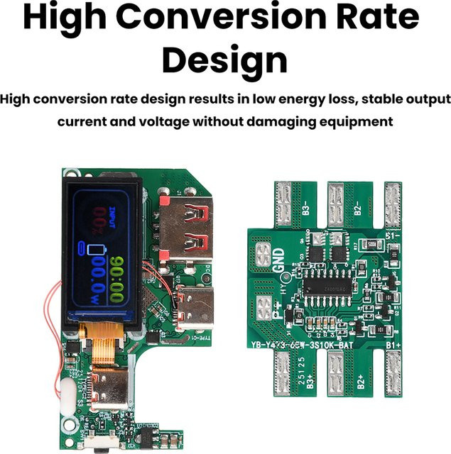 diymore Powerbank DIY-Modul mit 0,96-Zoll TFT-Display, PD 45W/65W Schnelllademodul und 2/3S Batterieschutzplatine in Grün - Bild 1
