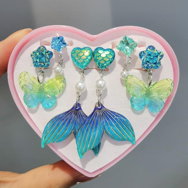 KIDSW Ohrclip-Ring-Set, Meerjungfrau, Kunststoff, blue, Mädchen - Bild 1