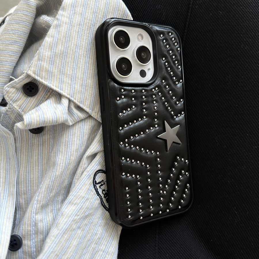Handyhülle mit Stern- und Stahlkugel-Design in Schwarz aus Kunstleder für iPhone 13, 14, 15, 16 und 17 Pro Max - Bild 3