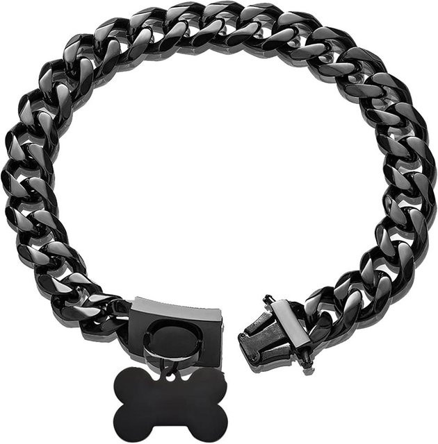 Yiran Jewelry Hundehalsband Edelstahl, Kubanische Gliederkette, Knochen-ID-Anhänger, 45 cm - Bild 1