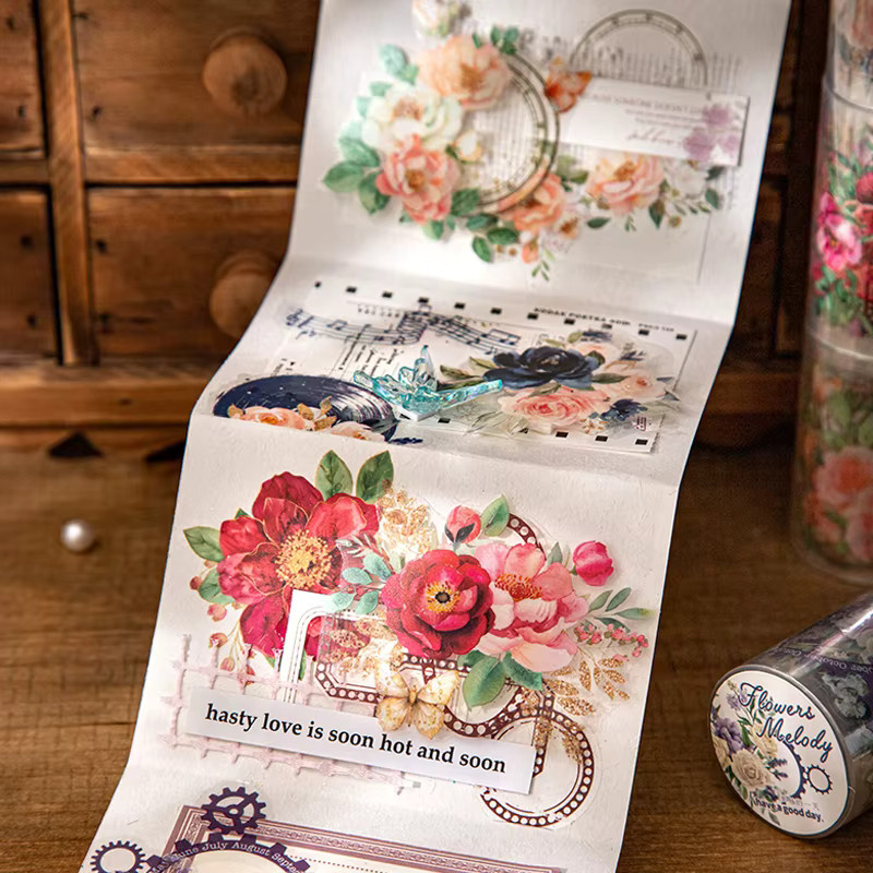 Mr.Paper Washi Tape Blumenmelodie-Serie Florales Collage-Stanzband in Multicolour für DIY Journal Scrapbook und Deko, Länge: 200 cm - Bild 3