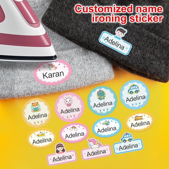 Personalisierte Kinderschulennamensschilder als selbstklebende und aufbügelbare Etiketten für Uniformen und Taschen, Mehrfarbig, Multipack - Bild 1