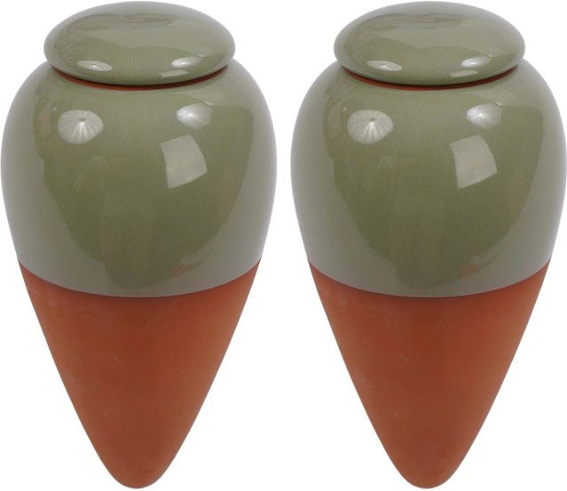 Relaxdays Bewässerungskegel aus Keramik in Salbei mit Deckel, 2er-Pack, Volumen: 350 ml, Höhe: 16 cm, Breite: 8 cm - Bild 1
