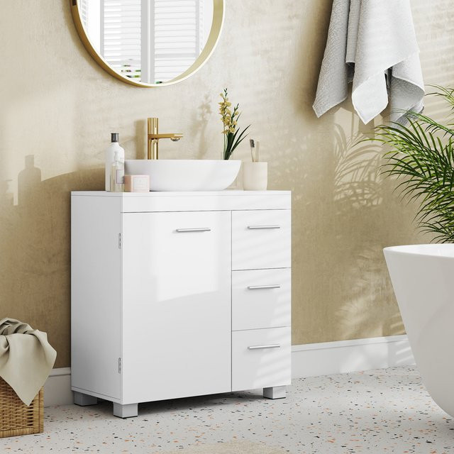 VASAGLE Waschbeckenunterschrank für das Badezimmer in Weiß, modern mit 3 Schubladen und Schranktüren - Bild 1