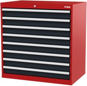 STIER Schubladenschrank mit 8 Schubladen aus Stahl, Farbe rot/anthrazitgrau, B/T/H: 90,0 x 57,5 x 92,0 cm - Bild 1