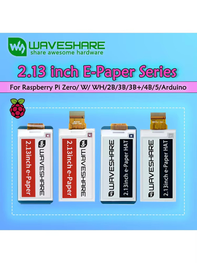 Waveshare 2,13 Zoll E-Paper E-Ink Display Hat für Raspberry Pi und Arduino mit 250x122 Pixeln SPI Anschluss - Bild 2