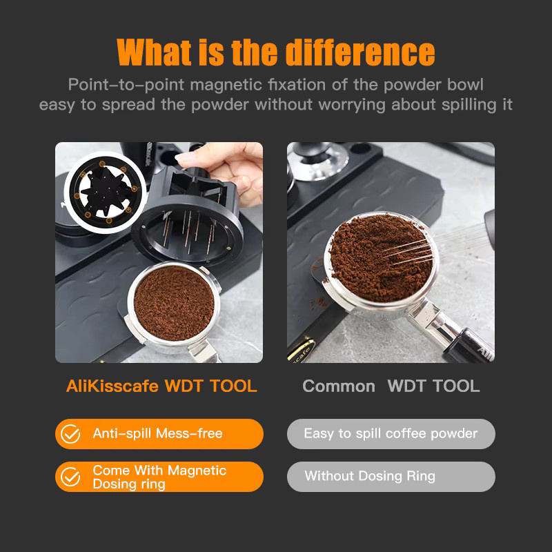 ALIKISSCAFE WDT Espresso-Nadelverteiler mit magnetischem Rührer in Schwarz, runde Form, verstellbare Tiefe, Barista-Werkzeug für Kaffeezubehör - Bild 2