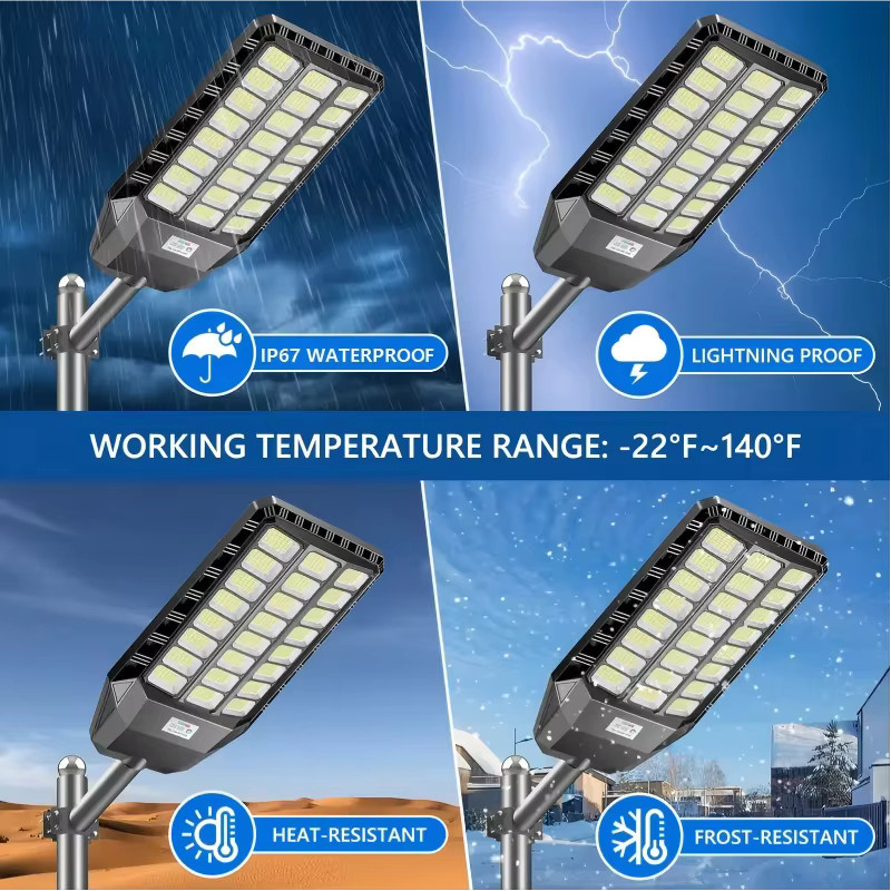 Adewalk Solar-Straßenlaterne 4er-Pack in Schwarz mit LED-Weitwinkelbeleuchtung, 6500 K Kaltweiß, 2000 W, IP67 wasserdicht mit Bewegungssensor und Dämmerungssensor für den Außenbereich - Bild 3